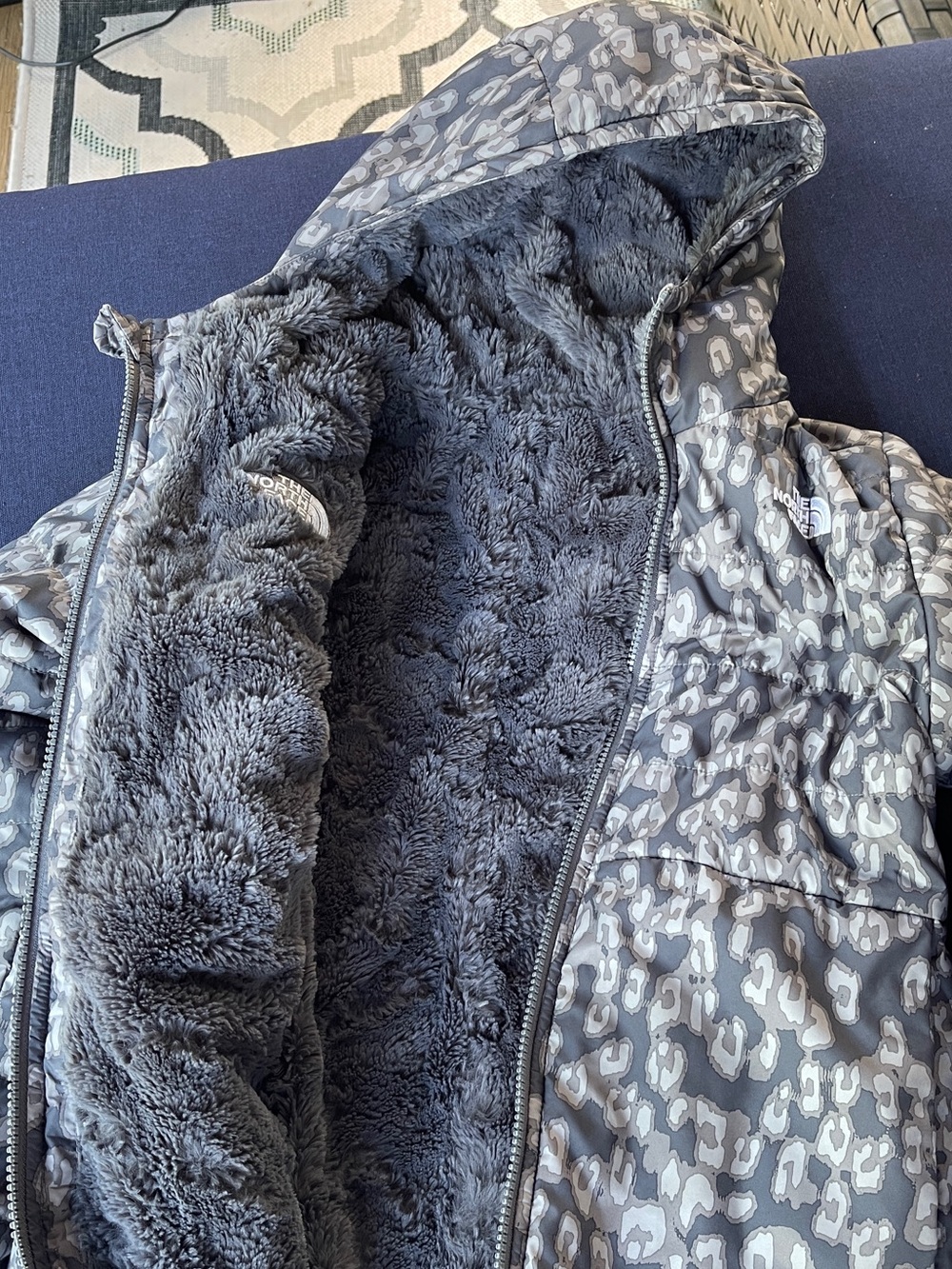 The North Face Women's Gray Leopard-Print Faux-Fur Lined Puffer Jacket